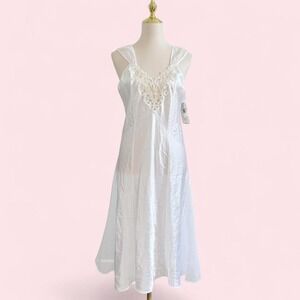 Vintage Deadstock Cinema White Satin Slip Dress with Lace Trim Size M